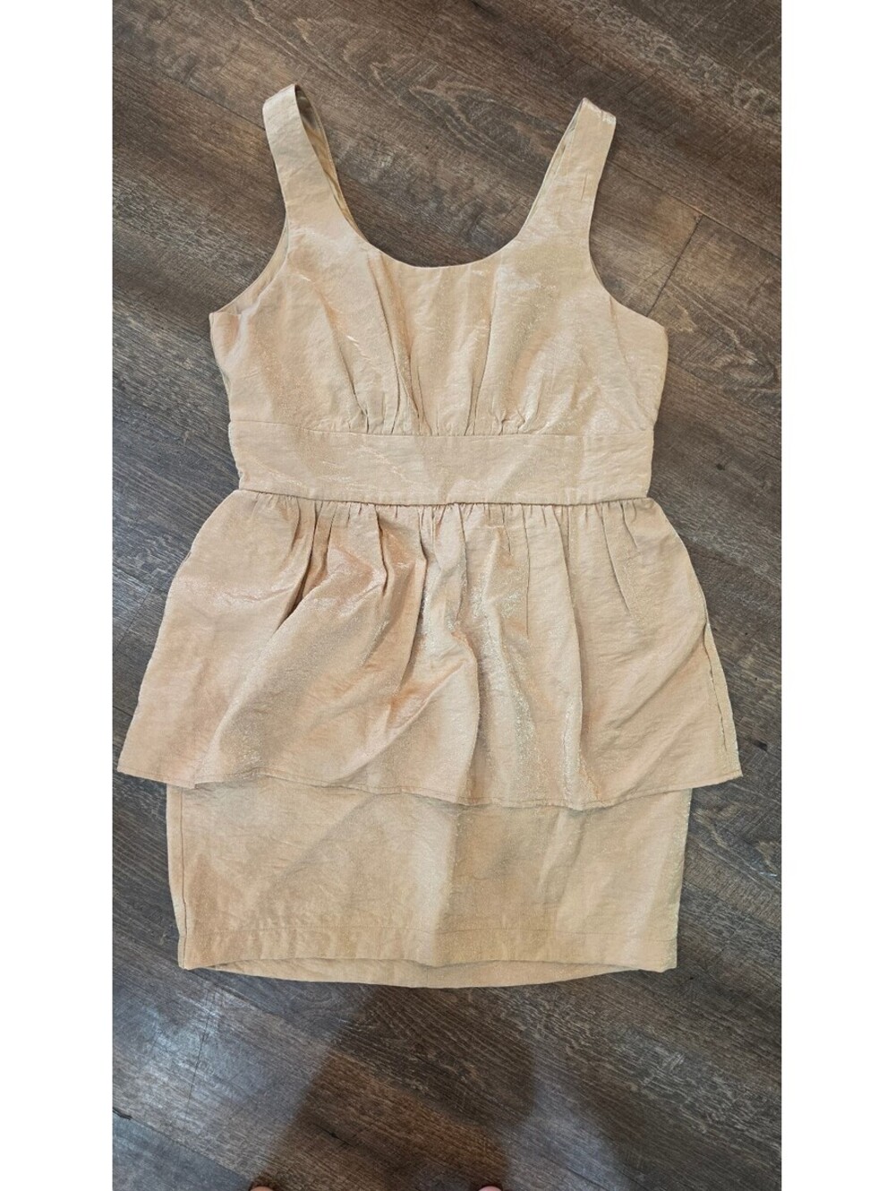 Vintage Forever 21 Metallic Champagne Gold Peplum Mini Dress - Picture 11 of 11